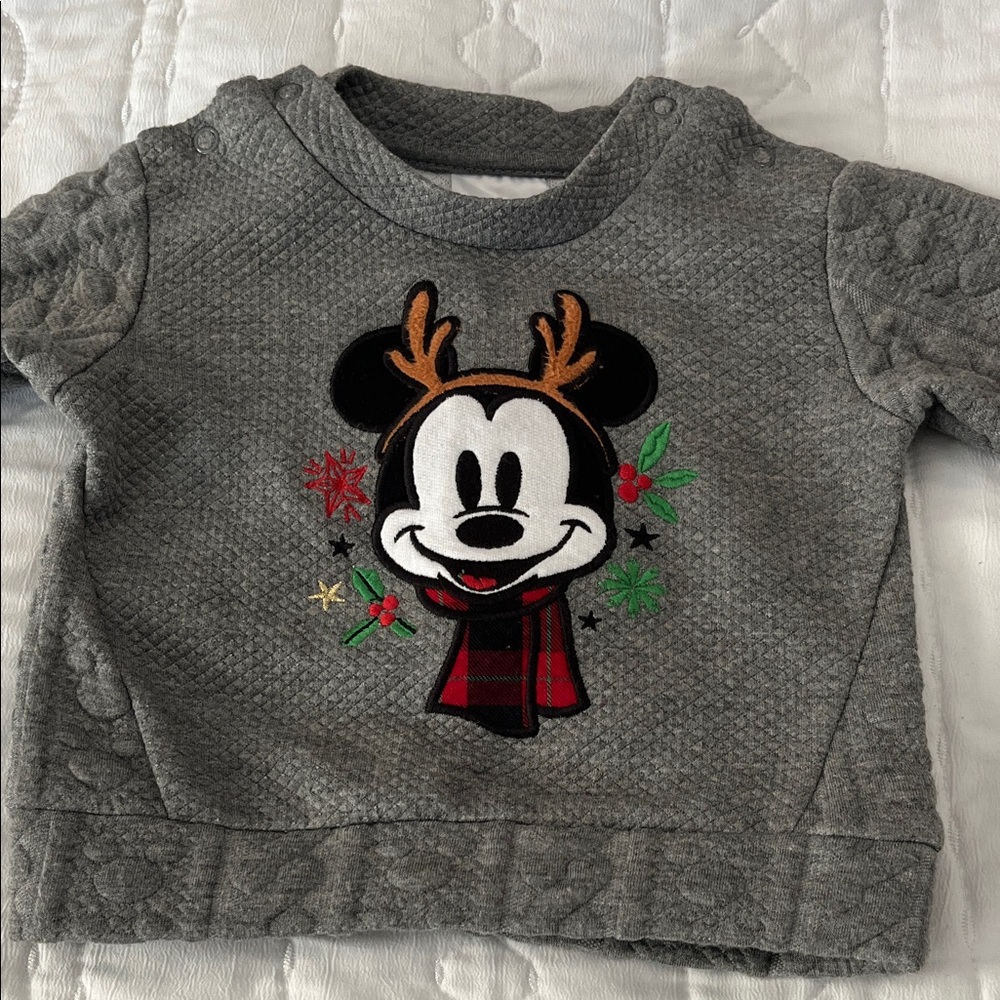 Disney Store - Baby Gray Mickey Mouse Reindeer Sweatshirt
